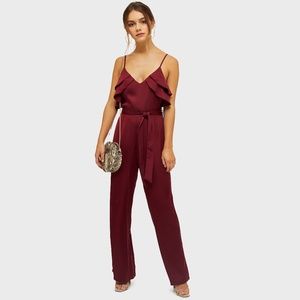 ASOS Miss Selfridge PETITE Burgundy Satin Jumpsuit